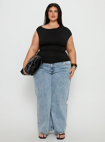 Emelyne Cinched Waist Top Black Curve