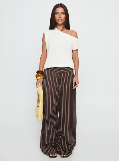 Winslie Thick Waistband Buckle Pants Chocolate Stripe