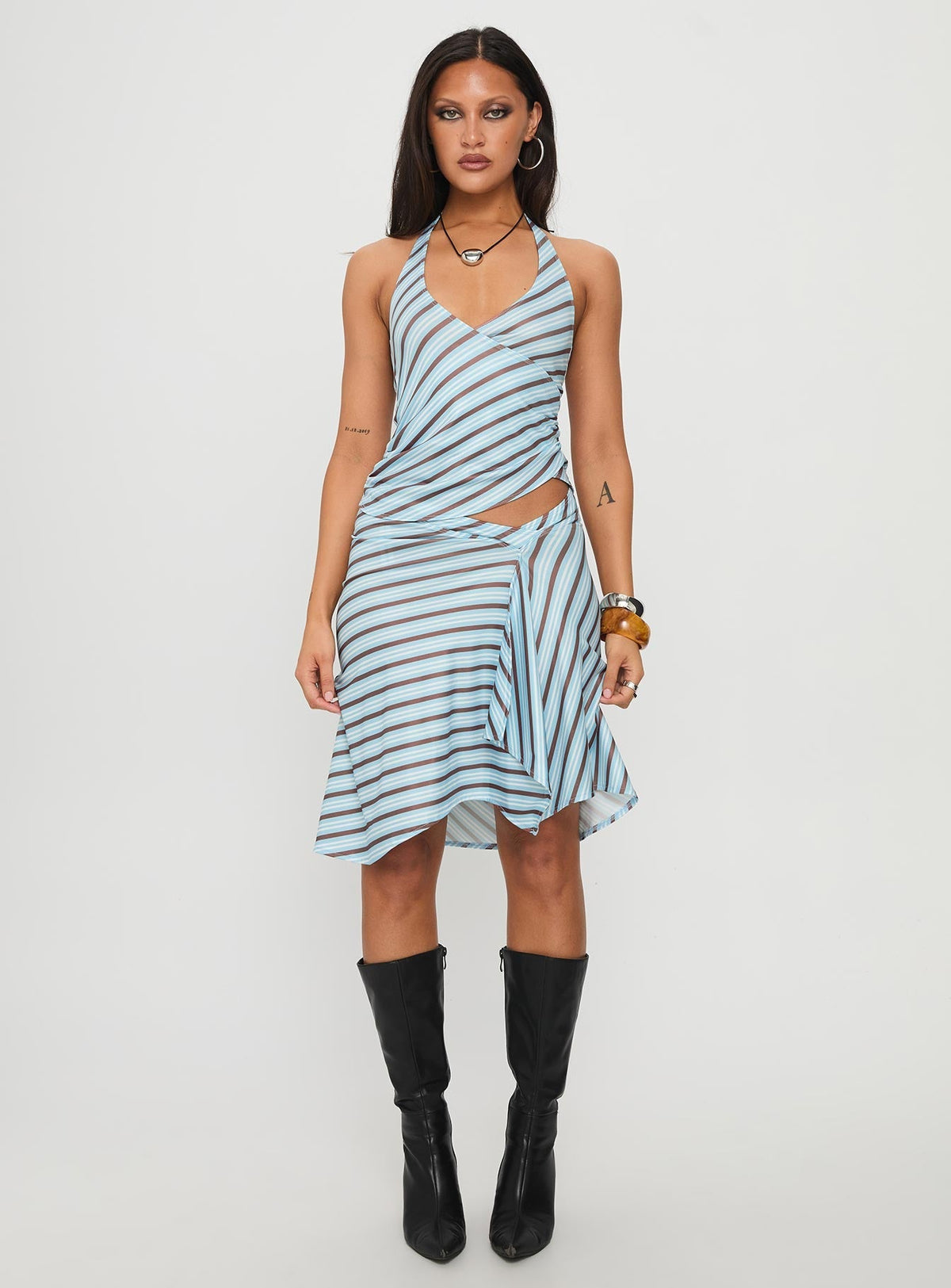 Esmeray Midi Skirt Blue Stripe