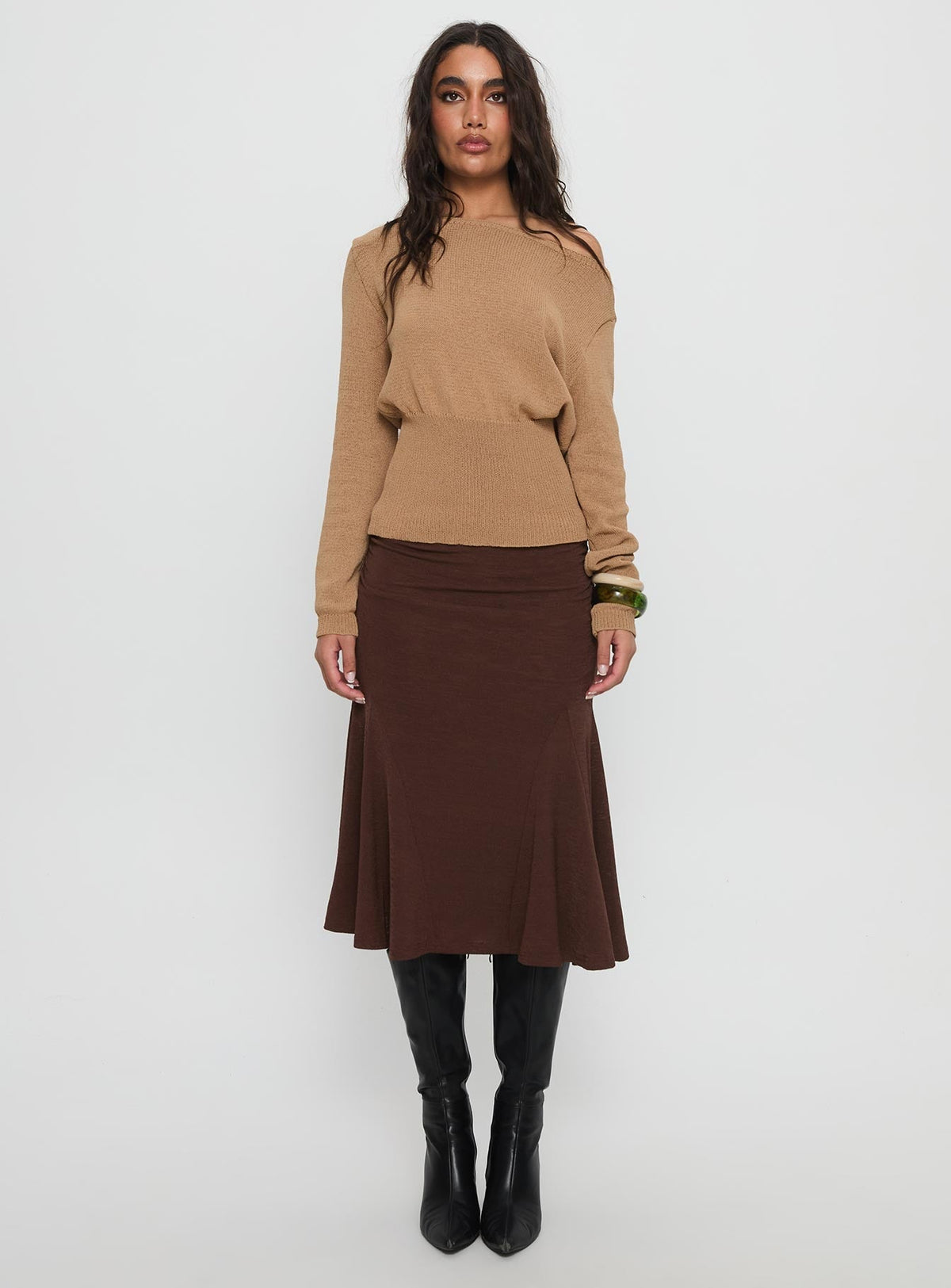 Lewish Low Rise Midi Skirt Chocolate