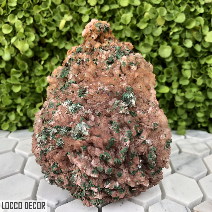 721g 7x9x11cm Brown Rosasite Malachite with Selenite over Dolomite from Morocco
