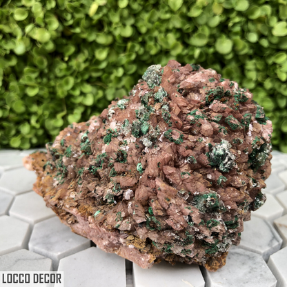 721g 7x9x11cm Brown Rosasite Malachite with Selenite over Dolomite from Morocco