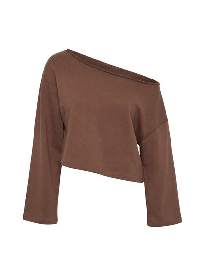Retreat Raw Edge Off Shoulder Jumper Cocoa