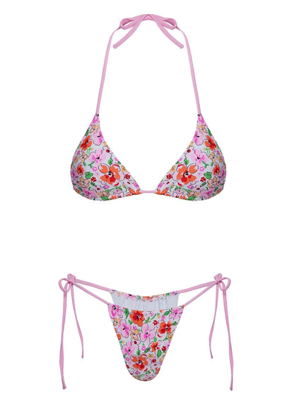 Jenner Tie Side Ruched Bikini Bottom Pink Floral Multi