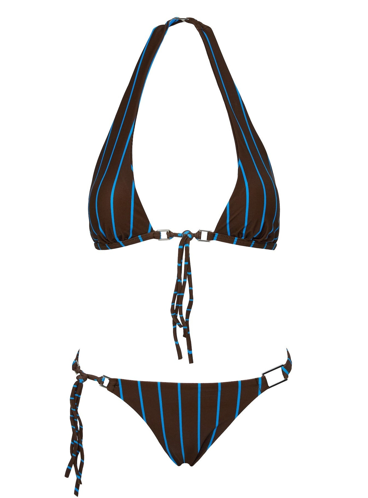 Janessa Hardware Tie Side Bikini Bottoms Brown / Blue Stripe