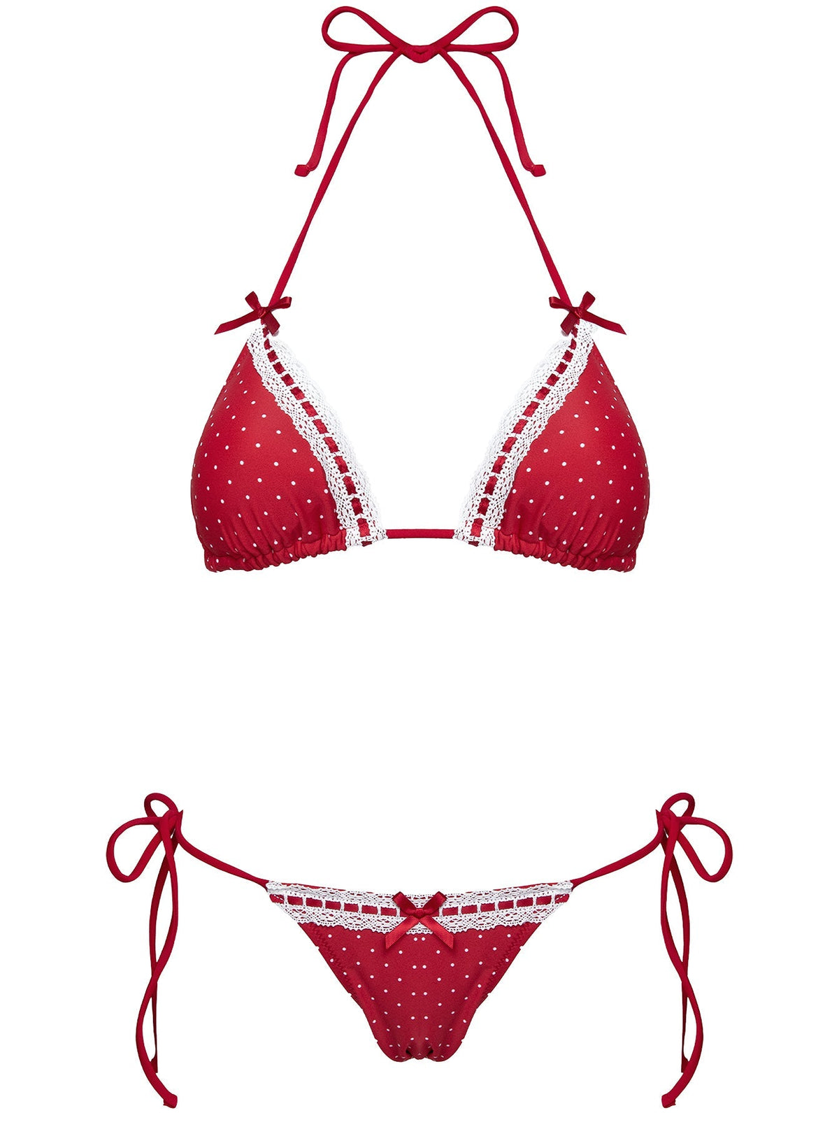 Jenner Triangle Bikini Top Red Polka