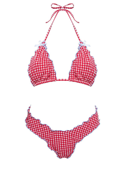 Kathrine High Cut Cheeky Bikini Bottoms Red Gingham