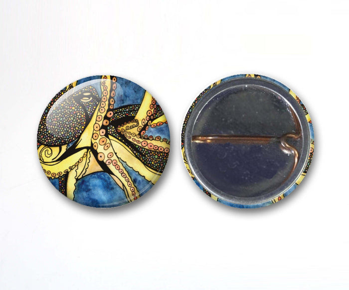 PinkPolish Design Buttons "Adventurous Octopus" Button Pack - 3-Pack Pin Back Button, 1 Inch