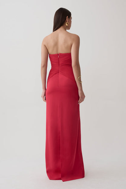 Aiyana Pleated Strapless Maxi Dress - Pomegranate