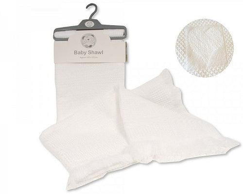 Baby Shawl with Heart Pattern - White - Bw 110-038