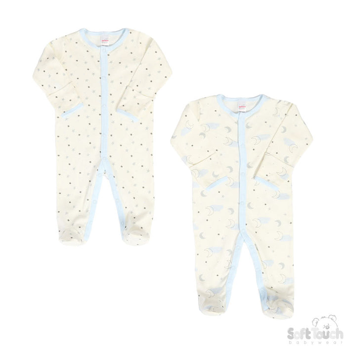 BOYS 2 PACK STARS & CLOUDS SLEEPSUIT (0-9 MONTHS) CC102-SS