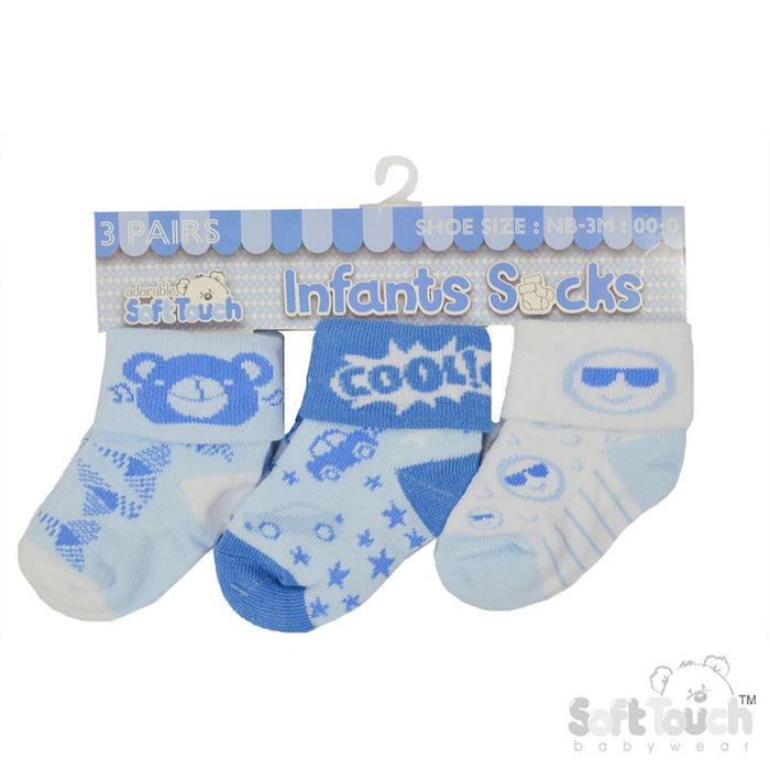 Boys 3pk Turnover Socks -Cool (NB-12) S502