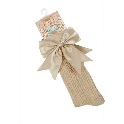Coffee Infants Knee Length Socks - Large Bow (0-24m) S350-COF
