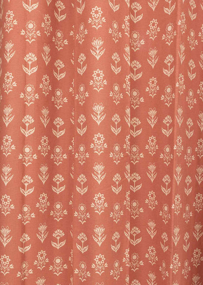 Dahlia 100% cotton floral curtain for living room - Room darkening - Rust - Single Piece