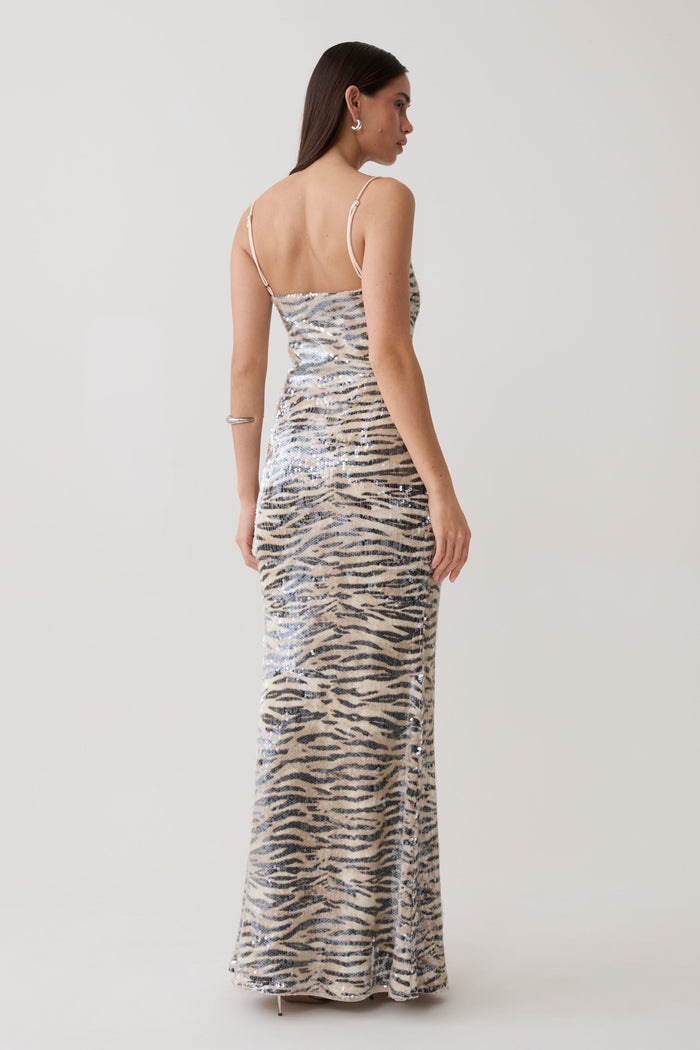 Deborah Sequin Maxi Dress - Zebra Print