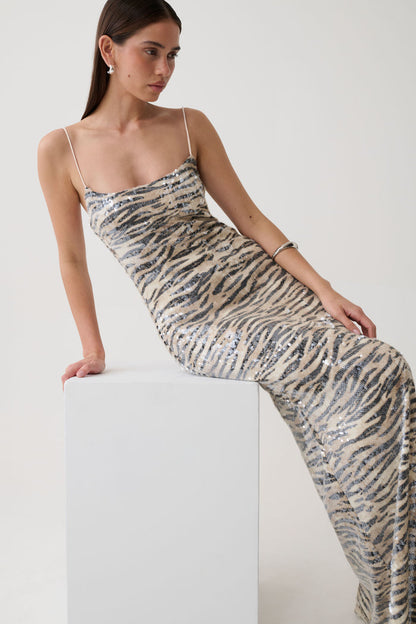Deborah Sequin Maxi Dress - Zebra Print