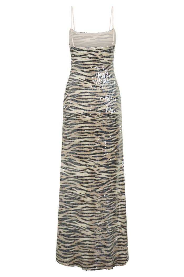 Deborah Sequin Maxi Dress - Zebra Print