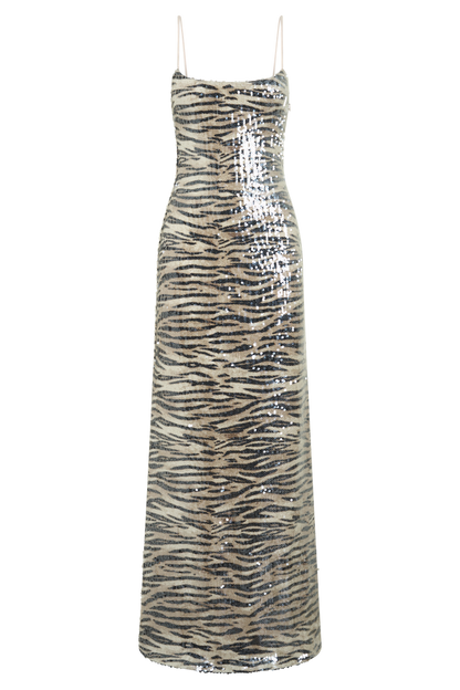 Deborah Sequin Maxi Dress - Zebra Print