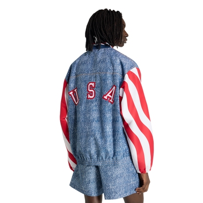 adidas Denim Graphic Track Top | White / Dark Blue | Men's