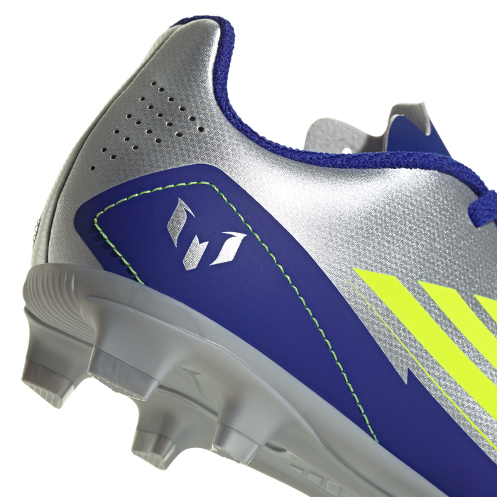 adidas F50 CLUB MESSI Firm/Multi-Ground Soccer Cleats | Silver Metallic / Solar Yellow / Lucid Blue | Kid's