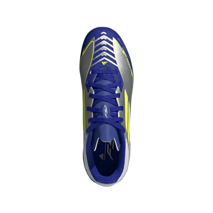adidas F50 LEAGUE MESSI Firm/Multi-Ground Soccer Cleats | Silver Metallic / Solar Yellow / Lucid Blue | Kid's