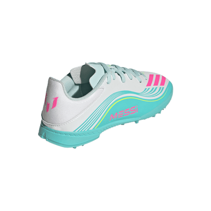 adidas F50 MESSI LEAGUE Turf Football Shoes | Cloud White / Lucid Pink / Flash Aqua | Kid's
