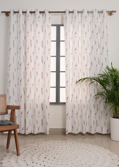 Fields of Lavender 100% cotton floral curtain for kids room - Light Reduction -  Lavender - Single Piece