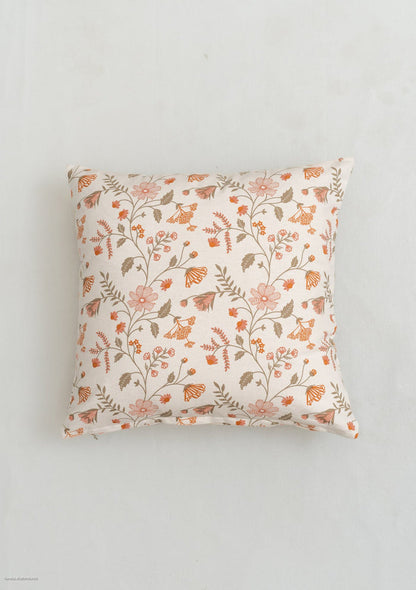 Forest bloom 100% cotton floral cushion cover for sofa - Orange