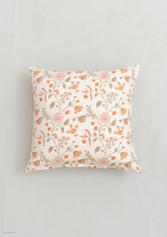 Forest bloom 100% cotton floral cushion cover for sofa - Orange