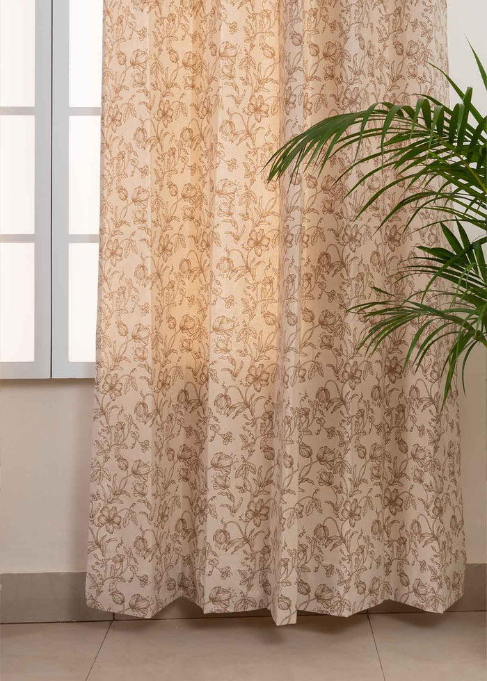French Farmhouse 100% cotton floral curtain for living room - Room darkening - Beige - Single Piece