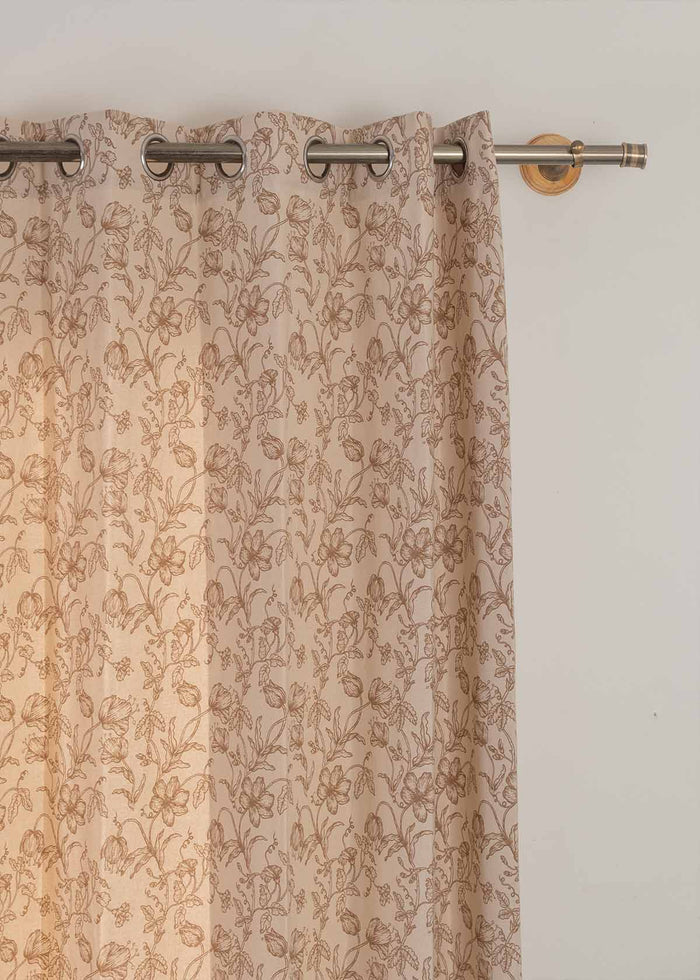 French Farmhouse 100% cotton floral curtain for living room - Room darkening - Beige - Single Piece