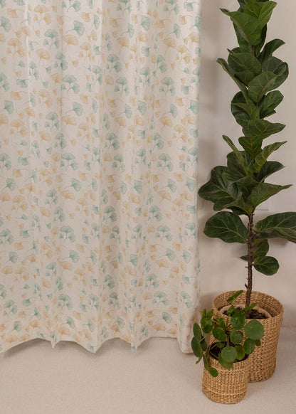 Gingko Nile Blue 100% cotton floral curtain for living room - Light Reduction - Single Piece