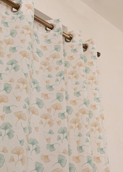 Gingko Nile Blue 100% cotton floral curtain for living room - Light Reduction - Single Piece