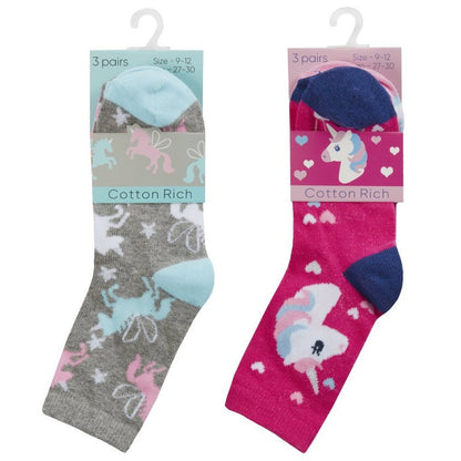 GIRLS 3 PACK COTTON RICH DESIGN SOCKS (PK4) (6-8.5) 43B737
