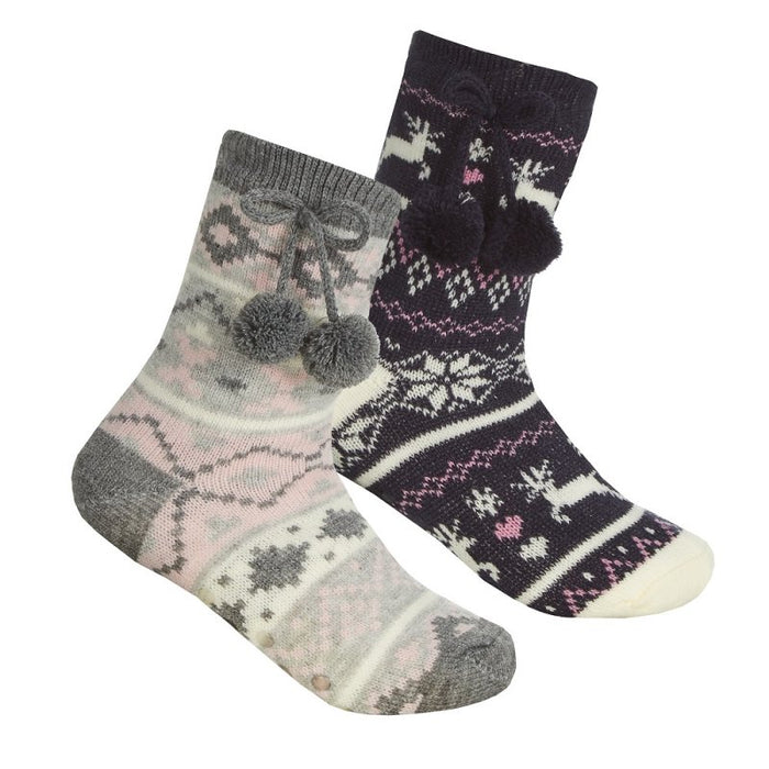 Girls Fairisle Lounge Socks W/Grippers (12.5-5.5) 43B662