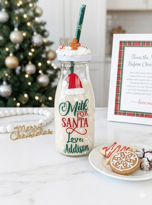 Glass Milk for Santa Milk Bottle with Frosting Lid