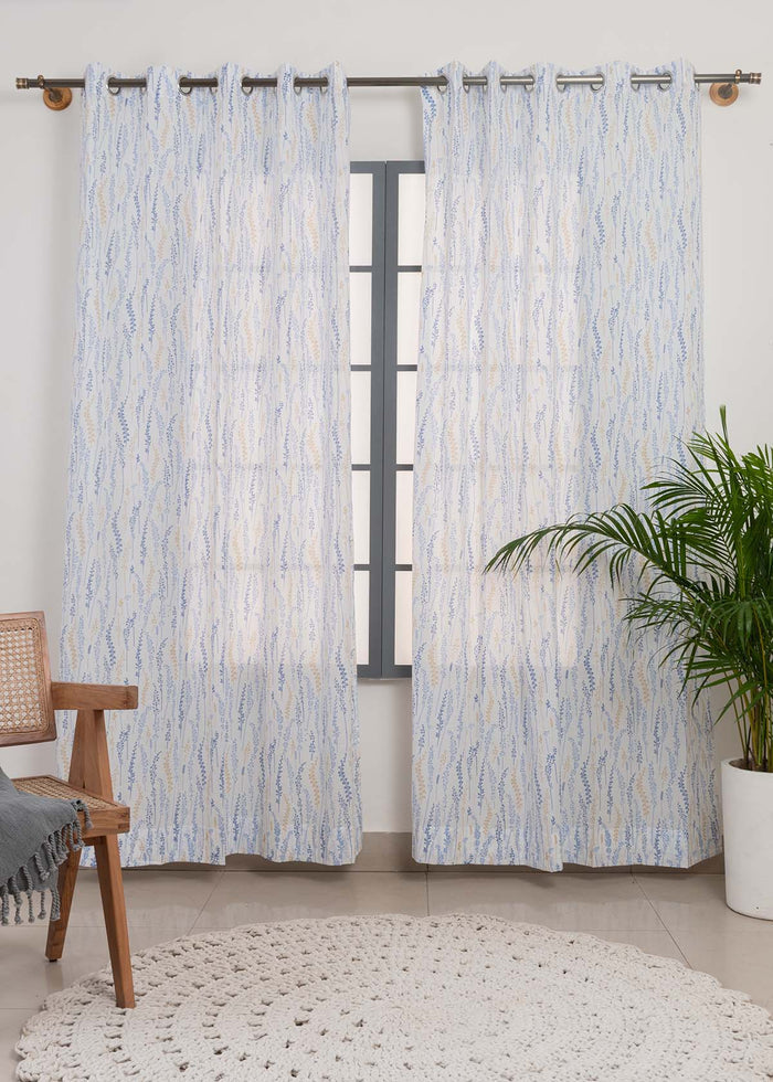 Grass Fields printed sheer Fabric - Blue