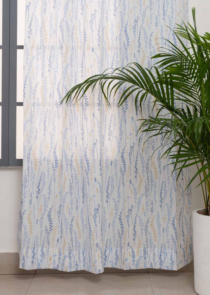 Grass Fields printed sheer Fabric - Blue