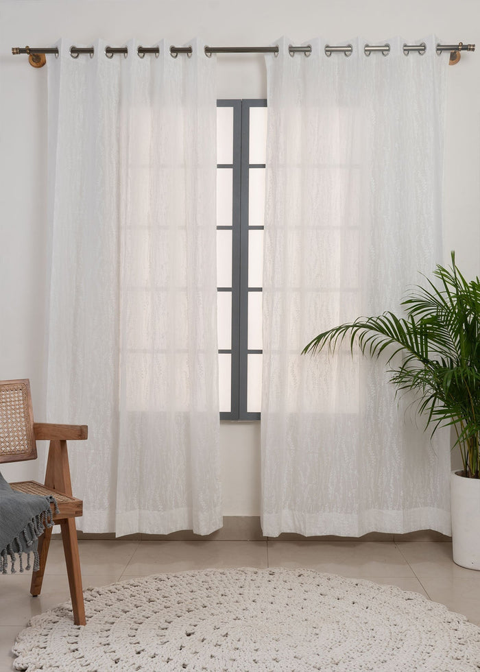 Grass Fields printed sheer Fabric - White