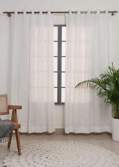 Grass Fields printed sheer Fabric - White