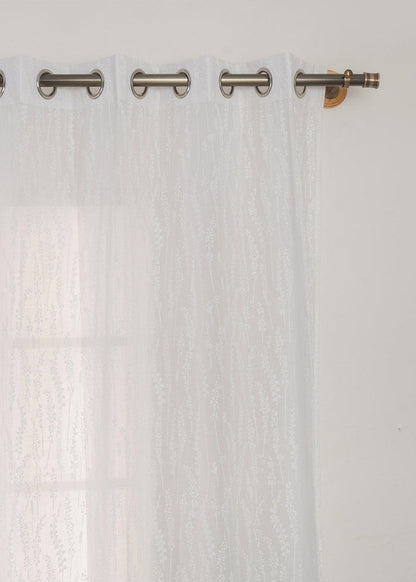 Grass Fields White 100% cotton sheer floral curtain for living room -  Light filtering - Single Piece
