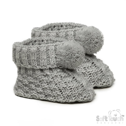 GREY ACRYLIC BABY BOOTEE WITH POM POM - S443G