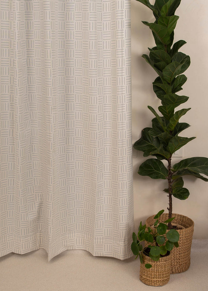 Hashlines 100% cotton geometric curtain for living room - Light Reduction - Grey - Single Piece