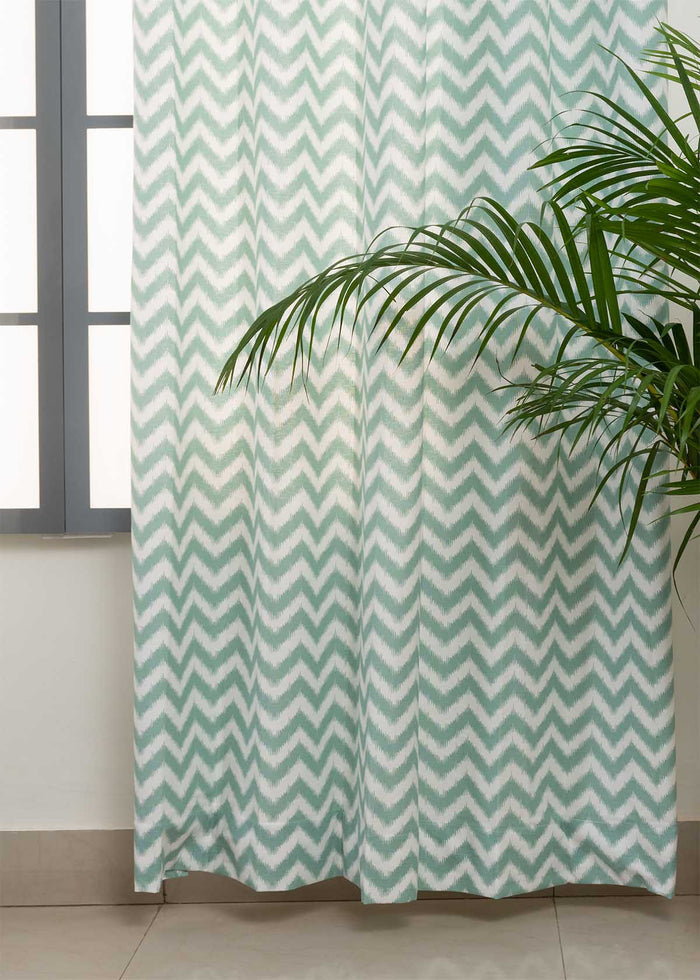 Ikat Chevron Nile Blue 100% cotton geometric curtain for living room - Room darkening - Single Piece