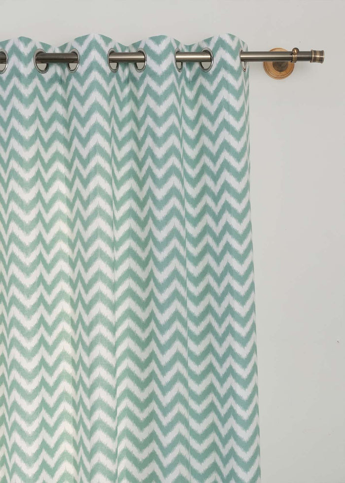 Ikat Chevron Nile Blue 100% cotton geometric curtain for living room - Room darkening - Single Piece