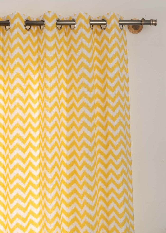 Ikat Chevron Yellow 100% cotton geometric curtain for living room - Room darkening - Single Piece