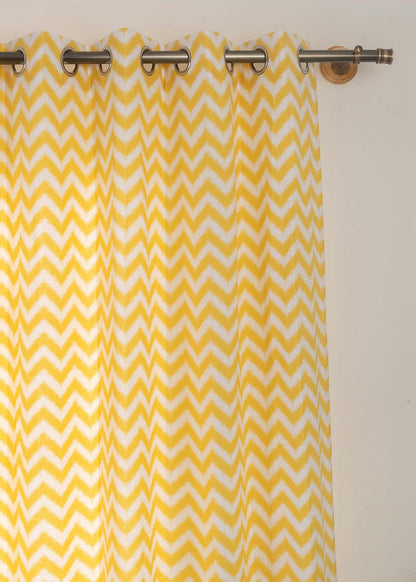 Ikat Chevron Yellow 100% cotton geometric curtain for living room - Room darkening - Single Piece