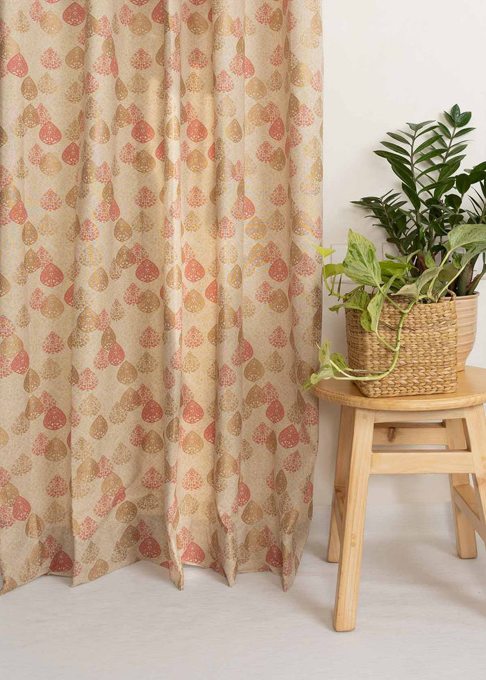 Indian Shimmer 100% cotton ethnic curtain for living room - Room darkening - Brown - Single Piece