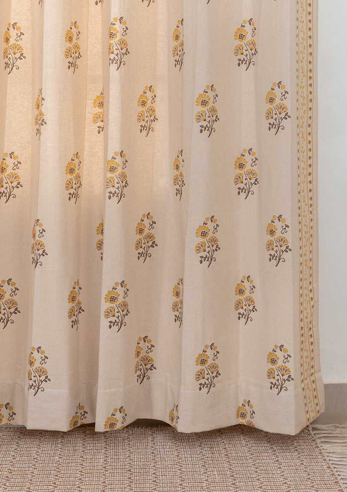 Indus 100% cotton ethnic curtain for living room - Room darkening - Amber - Single Piece