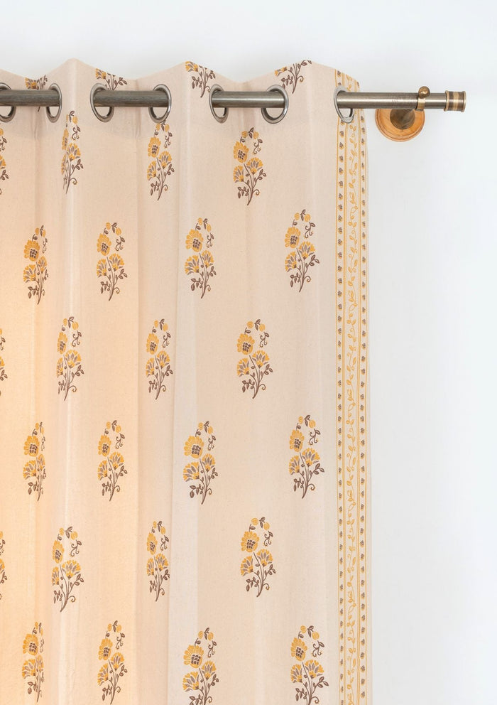 Indus 100% cotton ethnic curtain for living room - Room darkening - Amber - Single Piece